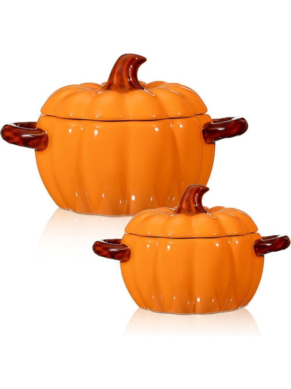 Set of 2 Pumpkin Cooking Pots with Lids - 17 oz & 54 oz, Vibrant Orange